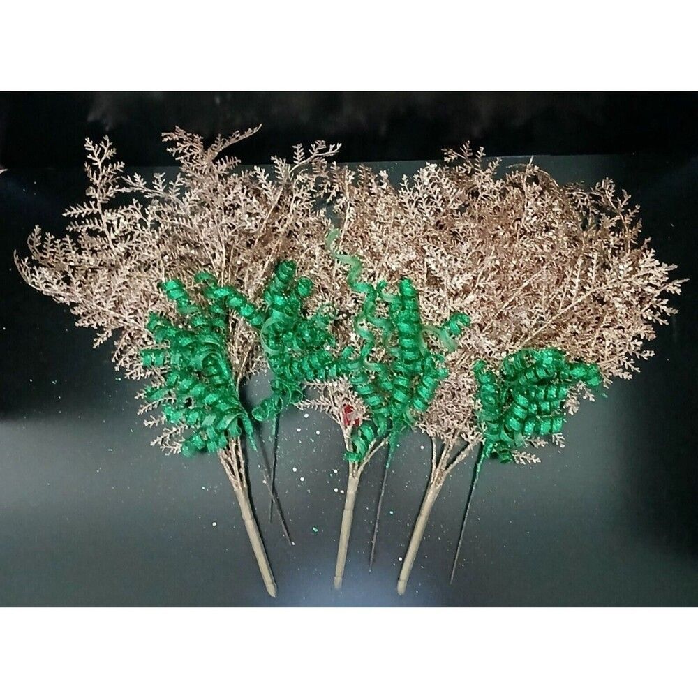 Hobby Lobby Large Christmas Holiday Floral Decor Pine Leaf Gold-Glitter Plastic - Picture 1 of 12